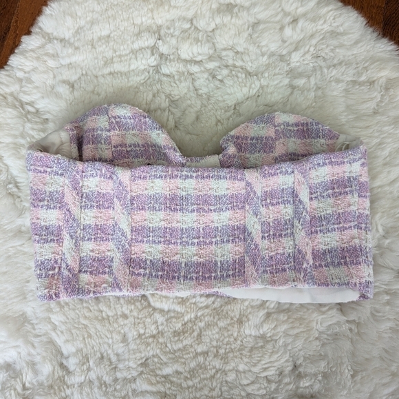 Zara tweed bustier corset top pink purple white small - Picture 6 of 10